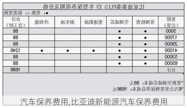 汽车保养费用,比亚迪新能源汽车保养费用