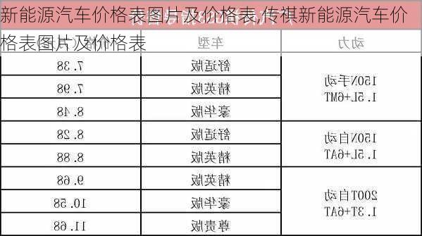 新能源汽车价格表图片及价格表,传祺新能源汽车价格表图片及价格表