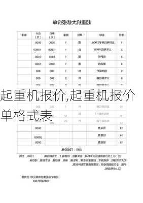 起重机报价,起重机报价单格式表