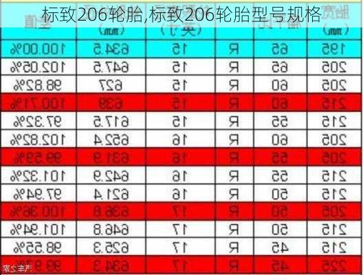 标致206轮胎,标致206轮胎型号规格