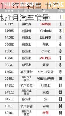 1月汽车销量,中汽协1月汽车销量