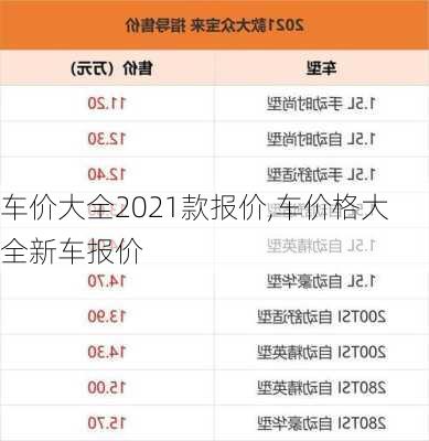 车价大全2021款报价,车价格大全新车报价